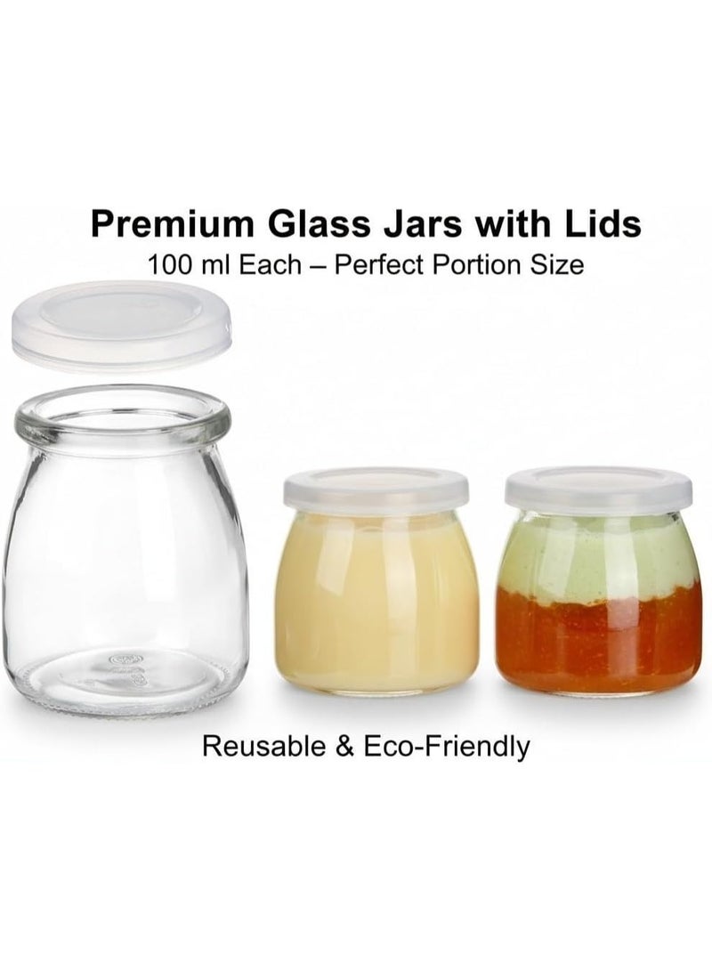 Luxoraq 100ml Glass Yogurt Jars with Plastic Lids – Pack of 6 Mini Clear Dessert Jars for Pudding, Jam, Jelly, Honey & Portion Storage - Image 3